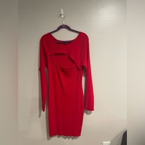 Fashion Nova Vibrant Red Long Sleeve Dress